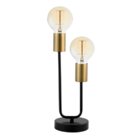 Metal Table Lamp with Two Globes, Black & Brass