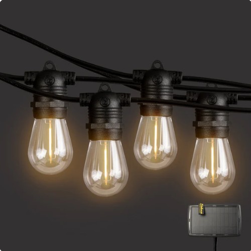 string lights festoons with glass bulbs solar power exterior waterproof