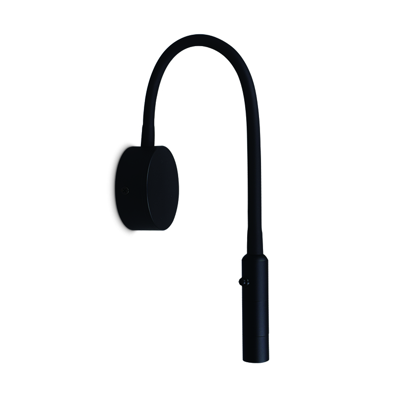 black surface reading light for walls with adjustable tube spot LED gooseneck