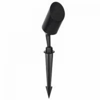 black garden spotlight with glass lens and cowl on a spike