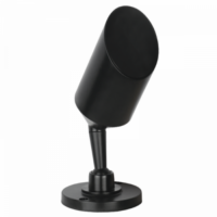 black garden spotlight with cowl on a flat mounting base
