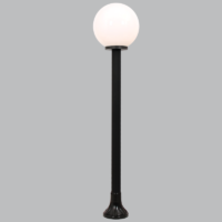 garden bollard in black with an opal ball diffuser on top