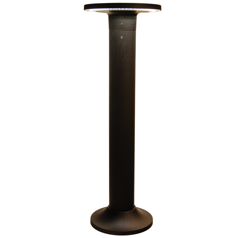 black bollard with 360 degree light shing down