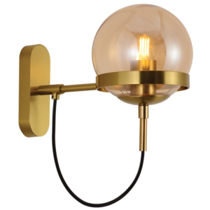 Surface mounted wall light with glass orb shade in gold and champagne