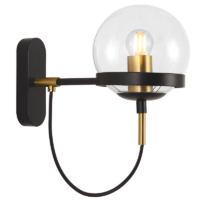 Surface mounted wall light with glass orb shade in black and smoke