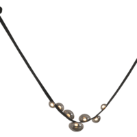 black leather belt strap mounted on the ceiling with glass beads with LED lights inside