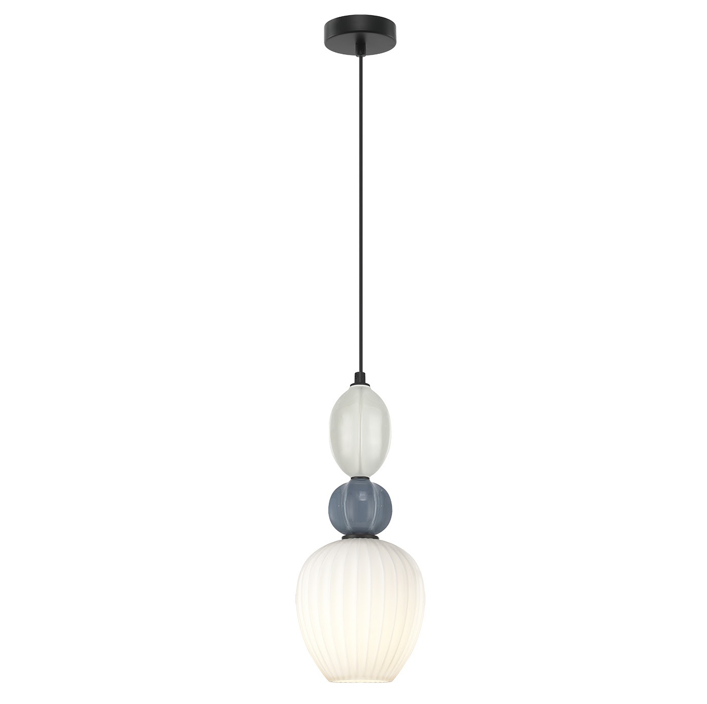 Off-White & Blue-Grey Ceramic & Opal White Glass Shade