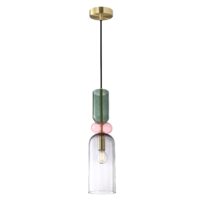 colourful hanging light with glass shade and gold detailing
