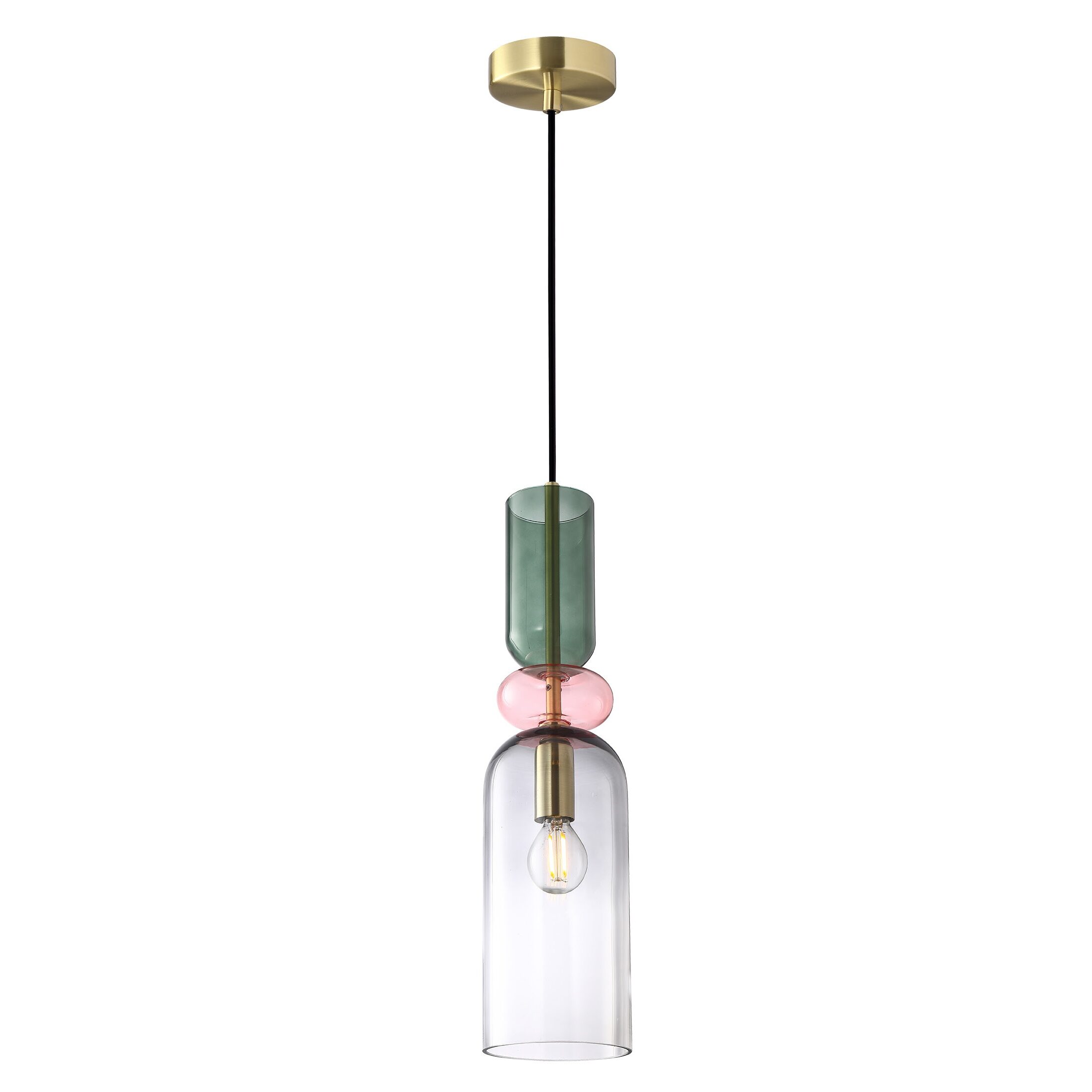 colourful hanging light with glass shade and gold detailing