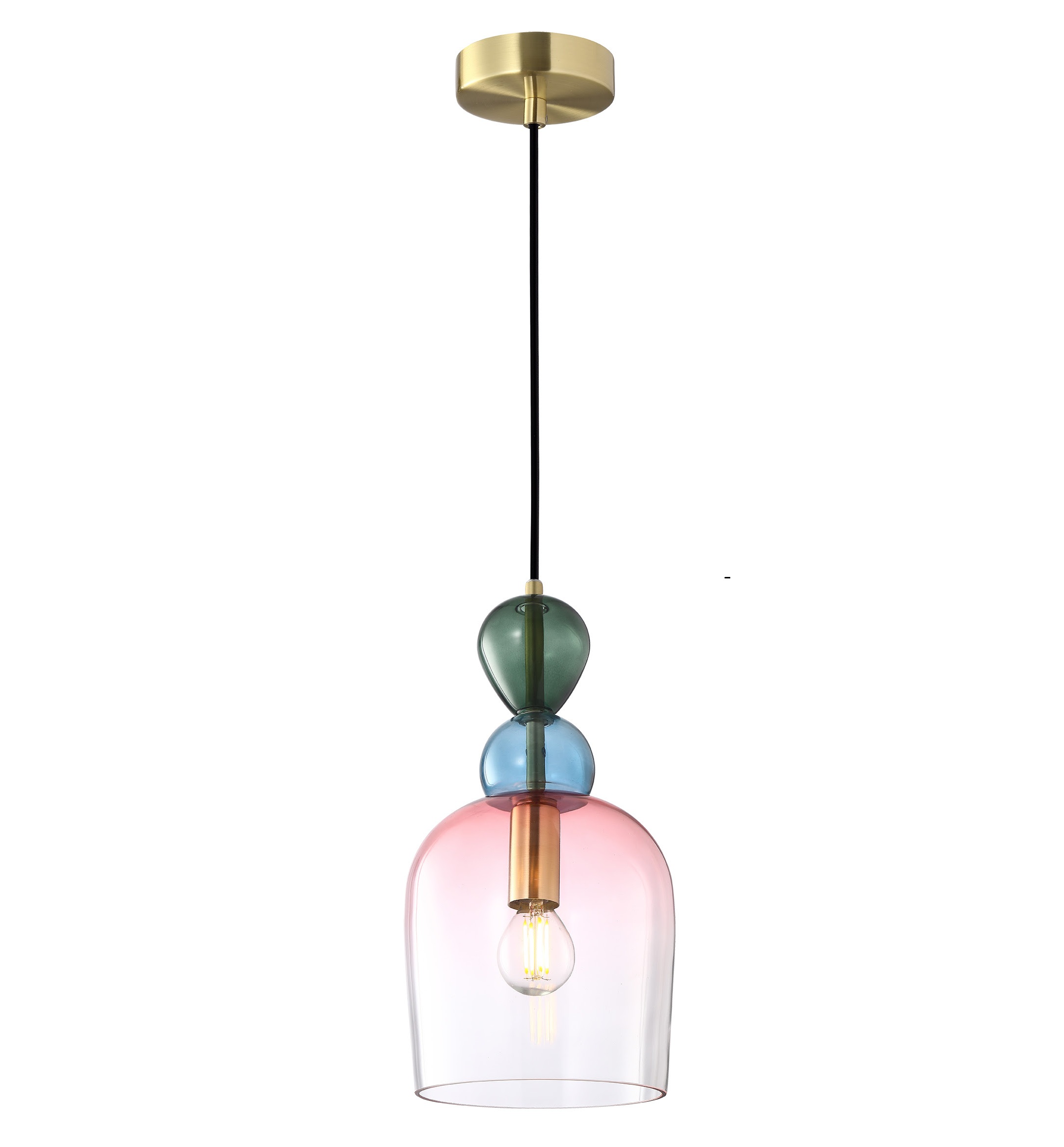 colourful hanging light with glass shade and gold detailing
